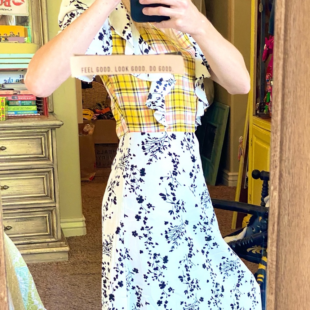 NWOT Glamorous 🌻 mix media floral gingham dress - Picture 5 of 13